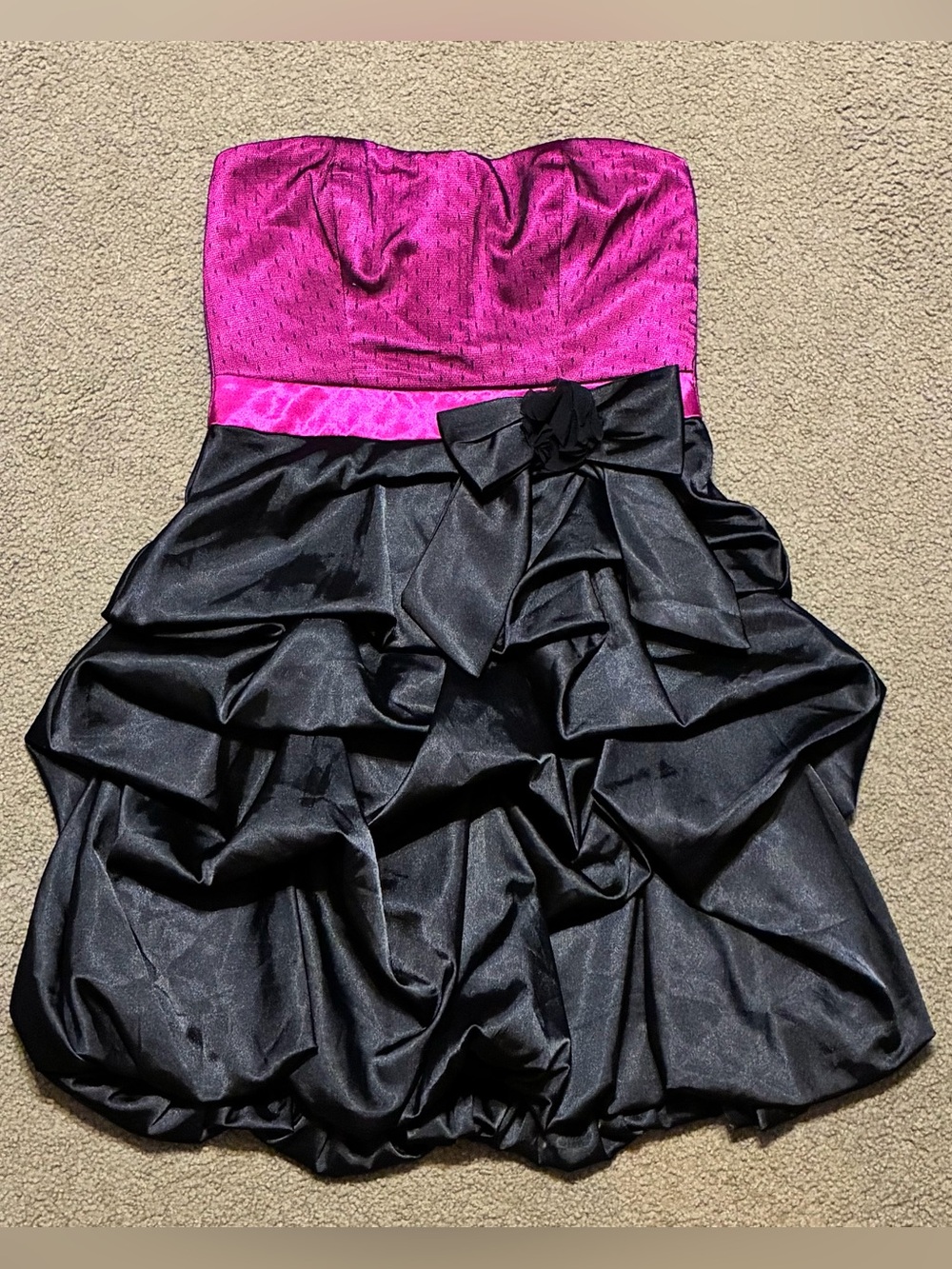 Studio Y Strapless Pink & Black Satin Ruffle Party Cocktail Mini Dress Sz 3/4